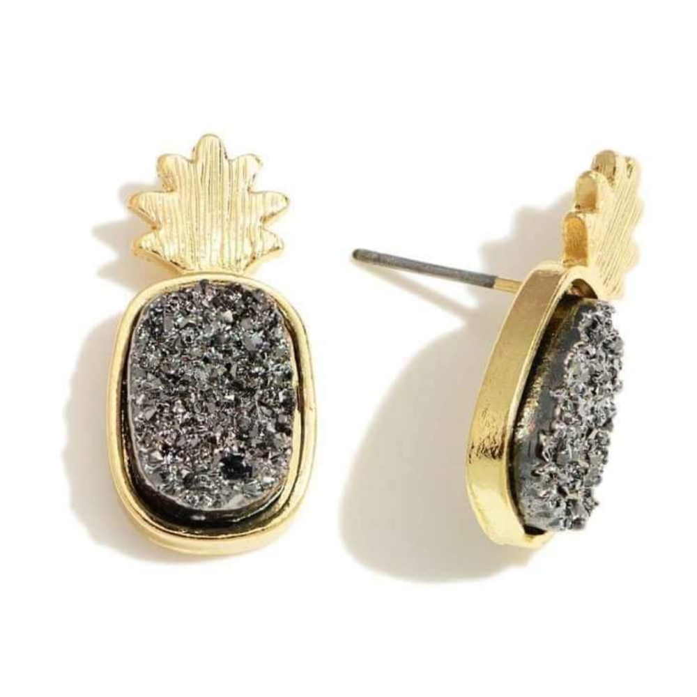 Druzy Hematite Pineapple Earrings